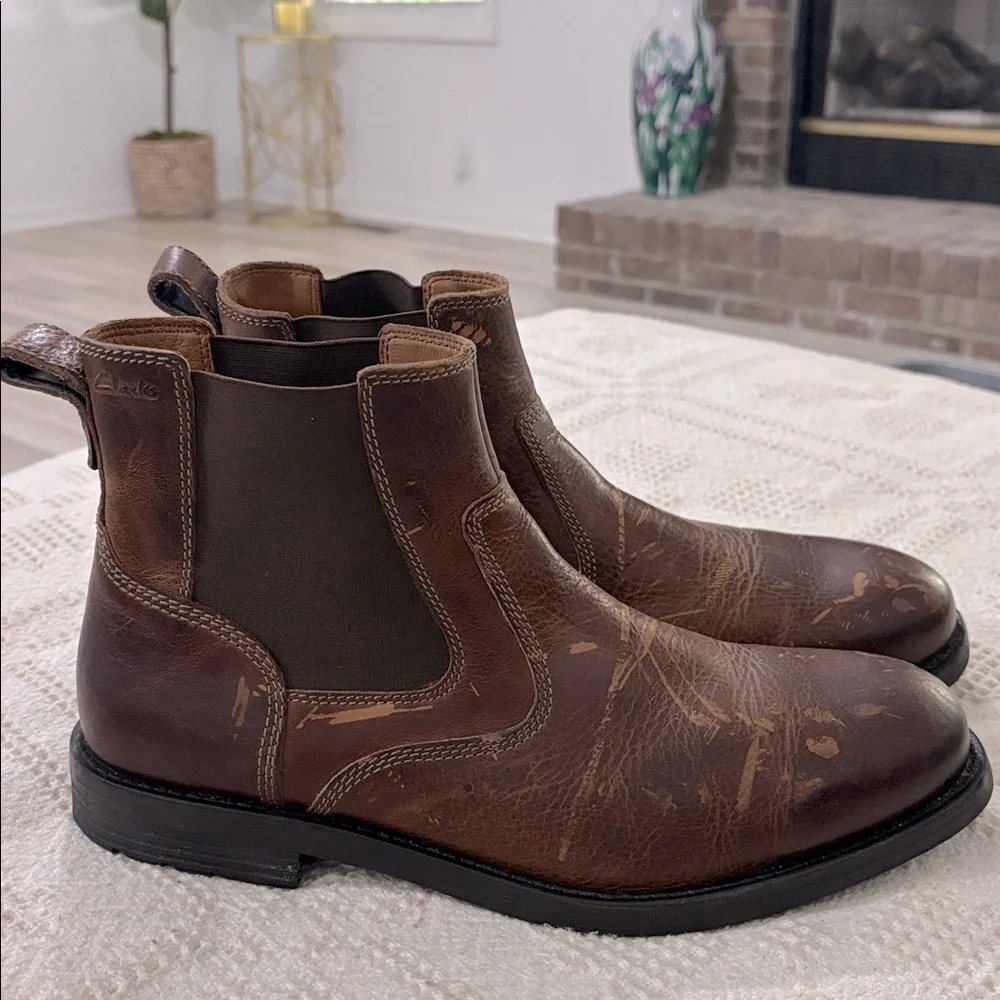 CLARKS Mens‎ Casual Pull On Boots Faulkner On Chelsea Boots Size 11